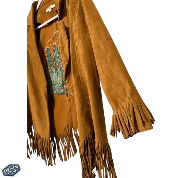 ANDRÉE by UNIT Tan Suede Fringe Jacket w/ Embroidered Cactus &Thunderbird Design - Picture 11 of 16